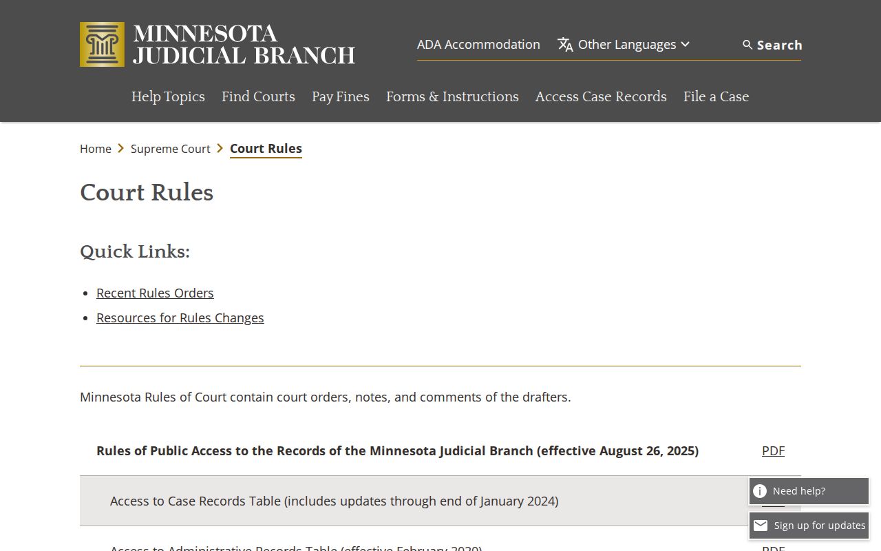 Rock County court docket Minnesota court rules public access source