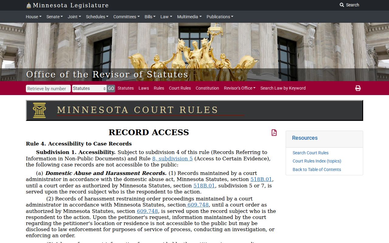 Hardwick court docket public case-record access under Minnesota Rule 4