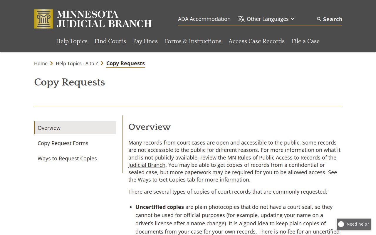 Rock County court record copy-request overview