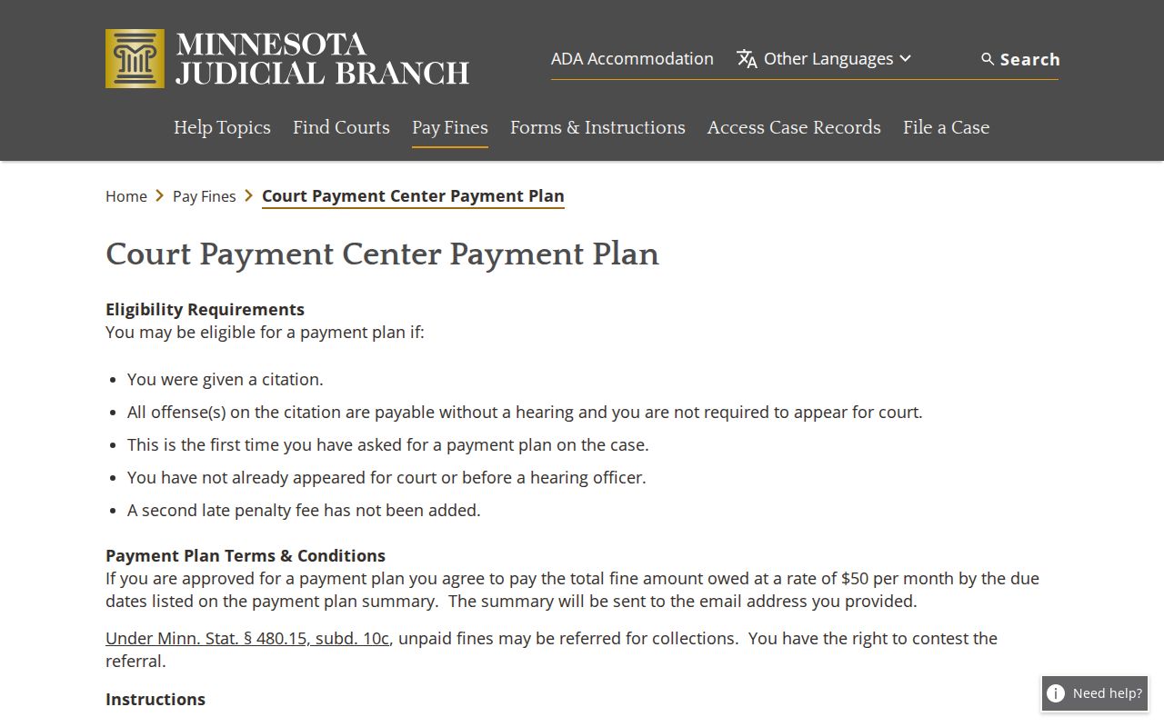 Rock County traffic ticket payment-plan request information
